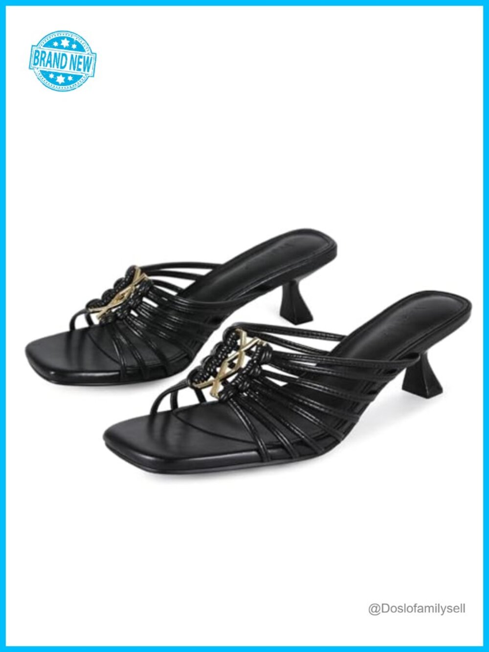 Wetviro Faux Leather Kitten Heel Slide Sandals Square Toe